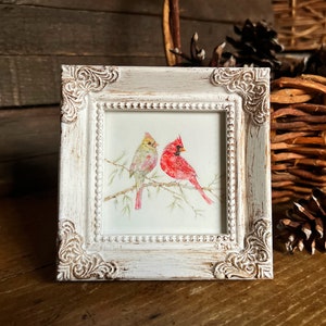 Cardenales arte enmarcado en miniatura, impresión de arte acuarela por arte de Lady Majik Horse, mini arte de arte pequeño, pintura de par cardenal imagen 1