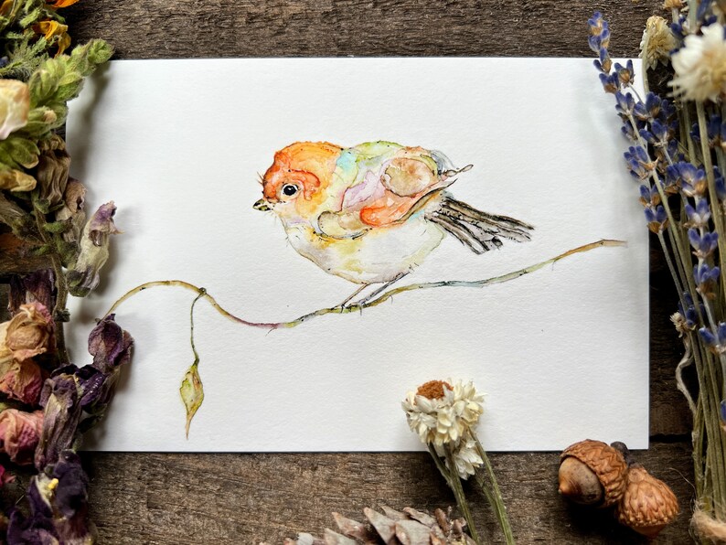 Bird On a Branch Art Print, Bird Painting, Cute Bird, Watercolor Bird, Farmhouse Wall Art, Woodland Nursery, Spring Art image 3