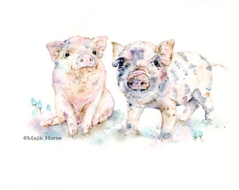 Pig Art Print, Pig Painting, Cute Farm Animal Art, Watercolor Pig, Illustration, Nursery Animals