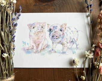 Pig Art Print, Pig Painting, Farm Animal Prints, Watercolor Nursery Art, Gift for Vegan, Art by Lady Majik Horse