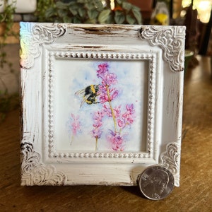 Bumblebee Snapdragons Miniature Framed Art Watercolor Art Print by Art by Lady Majik Horse, Small Art, Mini Art, Tiny Art, Garden Art image 2
