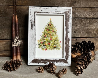 Christmas Tree Art, Framed Art Print, Farmhouse Wall Art, Holiday Decor, Watercolor Christmas Tree, Pine Tree Painting