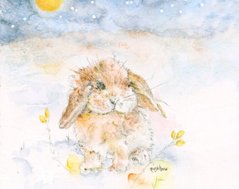 Bunny Rabbit Print, Rabbit Art Print, Bunny Art, Spring Painting, Watercolor Bunny, Nursery Art, Art by Lady Majik Horse