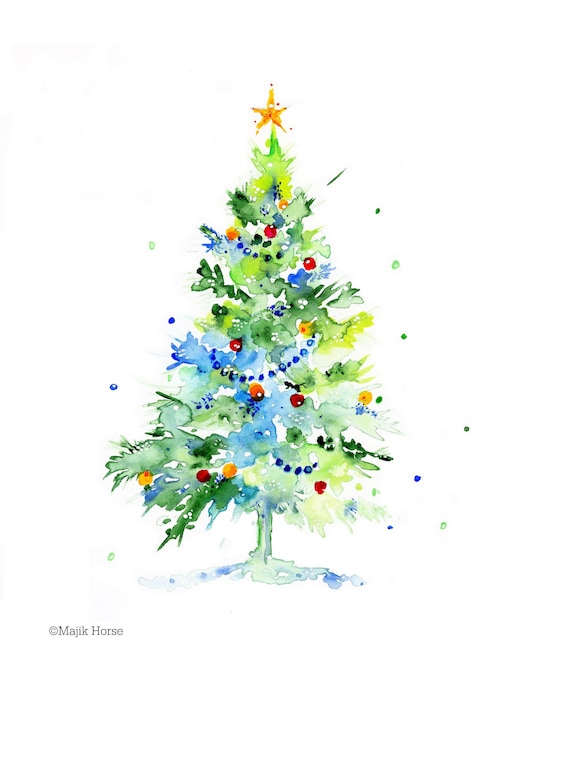 Pine Christmas Tree Greeting Card - The Painted Pen Artwork by