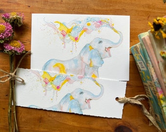 Elephant Art Print, Bookmark Set, Nursery Art, Happy Elephant, Whimsical Animal Art, Watercolor Painting, Art by Lady Majik Horse