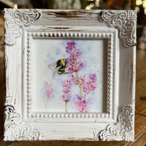 Bumblebee Snapdragons Miniature Framed Art Watercolor Art Print by Art by Lady Majik Horse, Small Art, Mini Art, Tiny Art, Garden Art image 3