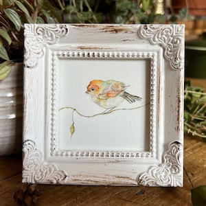 Little Bird Miniature Framed Art, Watercolor Art Print by Art by Lady Majik Horse, Small Art Mini Art, Tiny Art, Spring Art image 1