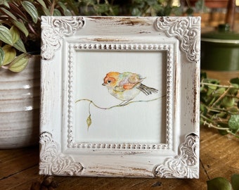 Little Bird Miniature Framed Art, Watercolor Art Print by Art by Lady Majik Horse, Small Art Mini Art, Tiny Art, Spring Art