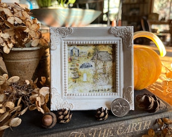 Little Ghost Wishing Well Framed Art, Watercolor Art Print, Small Art, Ghost Art Print, Square Art, Autumn Art, Witchy Decor