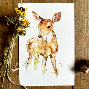 Hertenprint, kwekerij dier kunst, wildlife kunst, bos dier, fawn kunst, aquarel hert, herten schilderij, kwekerij kunst aan de muur