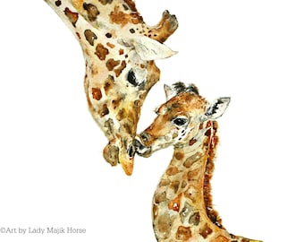 Giraffe Print, Giraffes Art Print, Nursery Art, Watercolor Painting, Wildlife, Art by Lady Majik Horse
