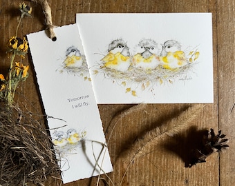 Chickadee Bird Art Print, Bookmark Set, Spring Art, Watercolor Painting, Bird Nest Art, Art by Lady Majik Horse