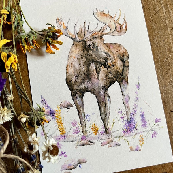 Moose Art Print, Watercolor Moose, Lodge Wall Art, Cabin Decor, Moose Painting, Wildlife Art