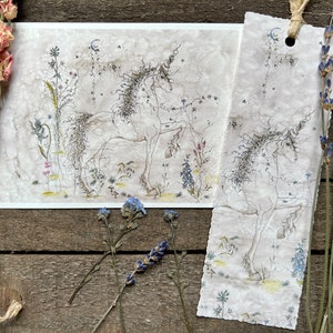 Unicorn Art Print, Bookmark Set, Unicorn Illustration, Cottagecore Wall Art, Witchy Art, Unicorn Garden, Horse Art, Watercolor