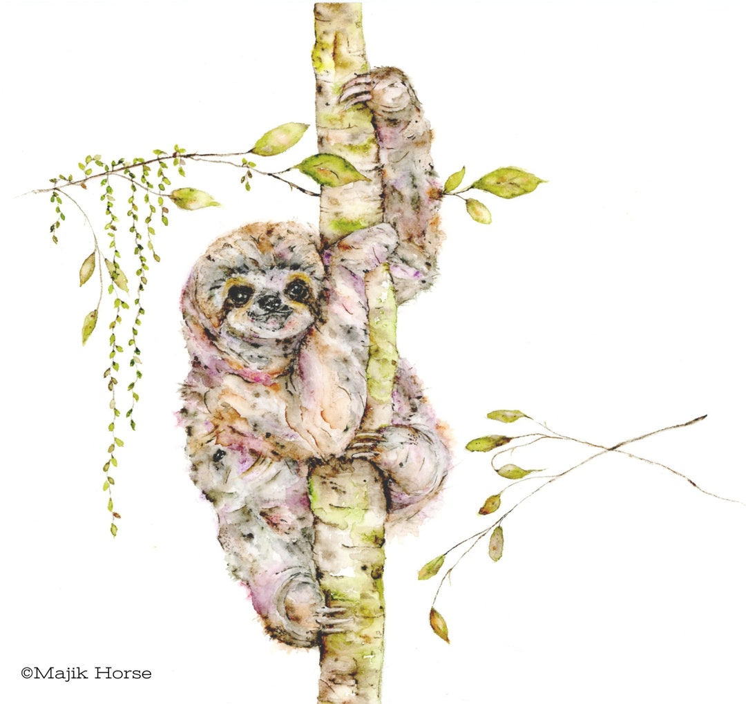 Sloth Art Print, Sloth Painting, Sloth, Sloth Art, Art Print ...