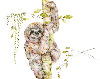 Sloth Art Print, Sloth Painting, Sloth, Sloth Art, Art Print, Watercolor Painting, Wall Art, Nature Art, Rainforest Art