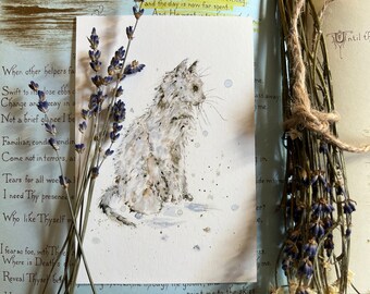 Cat Art Print, Feral Cat, Watercolor Cat, Cat Wall Art, Cat Painting, Cat Lovers Gift, Witchy Art