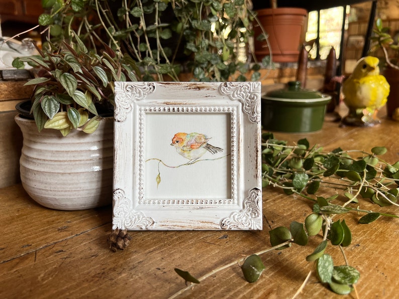 Little Bird Miniature Framed Art, Watercolor Art Print by Art by Lady Majik Horse, Small Art Mini Art, Tiny Art, Spring Art image 3