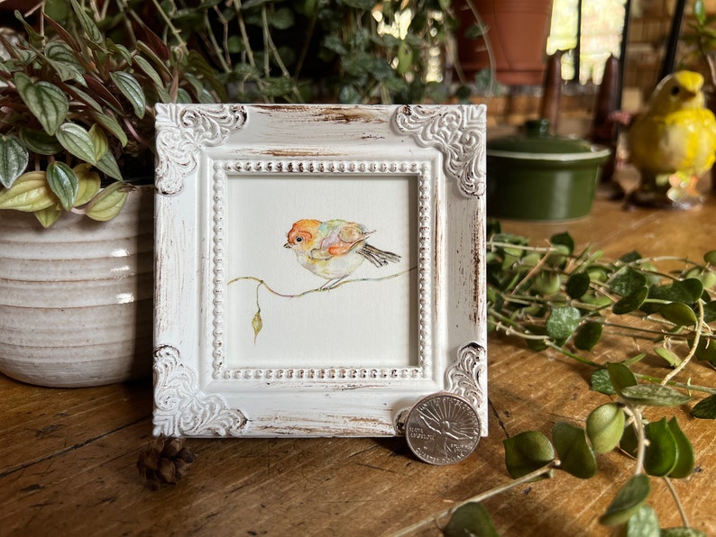 Little Bird Miniature Framed Art, Watercolor Art Print by Art by Lady Majik Horse, Small Art Mini Art, Tiny Art, Spring Art image 2