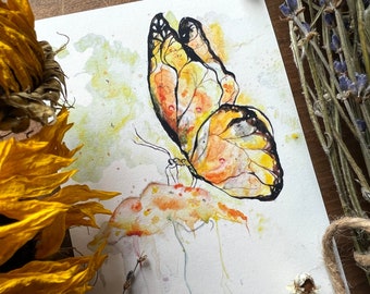 Butterfly Watercolor Art Print, Monarch Butterfly Print, Butterfly Art Print, Botanical Art, Butterfly Print, Garden Art, Kitchen Art
