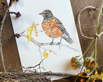 Robin Art Print, Bird Art, Watercolor Robin, Watercolor Robin Painting, Spring Art, Nature Art