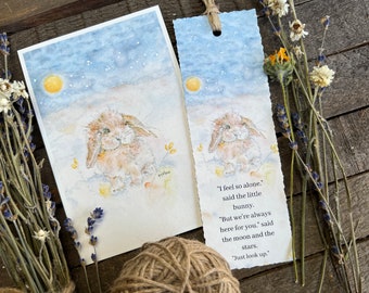 Bunny Rabbit Art Print & Bookmark Set, Inspirational Art, Rabbit Painting, Art by Lady Majik Horse