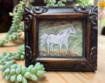 Mini Horse Art, Folk Art, Farmhouse Decor, Equine Art, Mini Framed Horse Art, Horse Lover Gift, Horse Painting, Mini Framed Horse Art