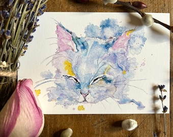 Cat Art Print, Cute Kitten Art, Watercolor Painting, Cat Lover Gift, Art by Lady Majik Horse