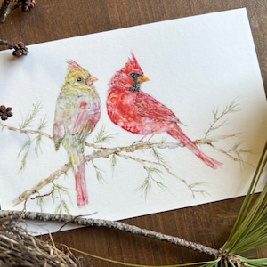 Cardinal Art Print, Cardinals Pair, Watercolor Cardinal, Birds Wall Decor, Art by Lady Majik Horse