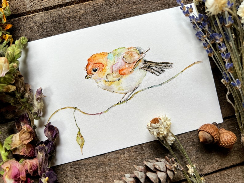Bird On a Branch Art Print, Bird Painting, Cute Bird, Watercolor Bird, Farmhouse Wall Art, Woodland Nursery, Spring Art image 2