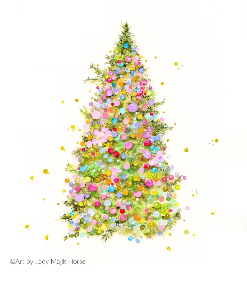 Christmas Tree Art Print, Watercolor, Holiday Art, Pine Tree Painting