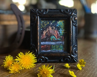 Mini Framed Horse Art, Small Horse Art, Folk Art, Farmhouse Decor, Equine Art, Horse Lover Gift, Horse Painting