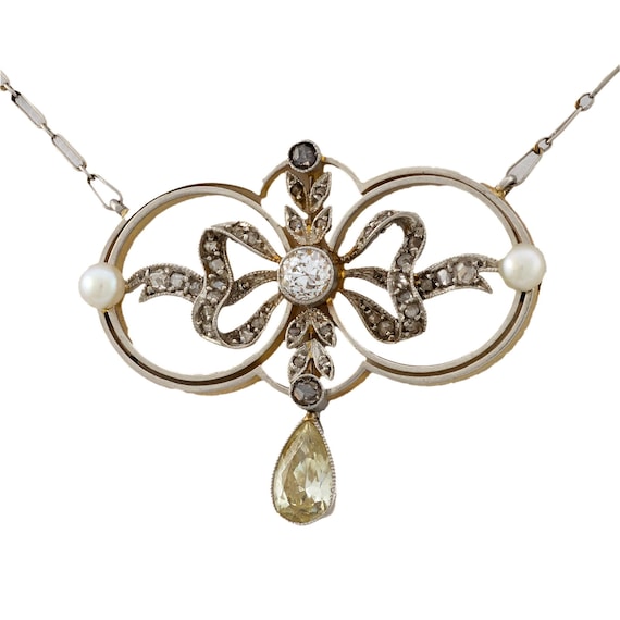 Victorian Diamond Pearl 18k Yellow Gold and Plati… - image 1