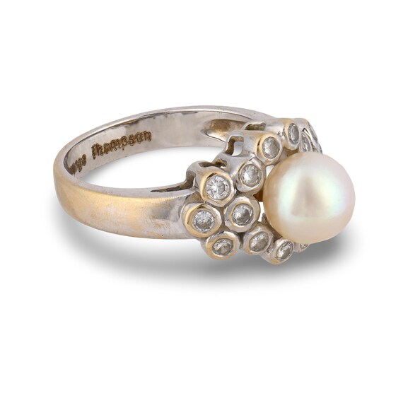 Vintage Pearl Diamond 18k Yellow Gold Ring - image 4