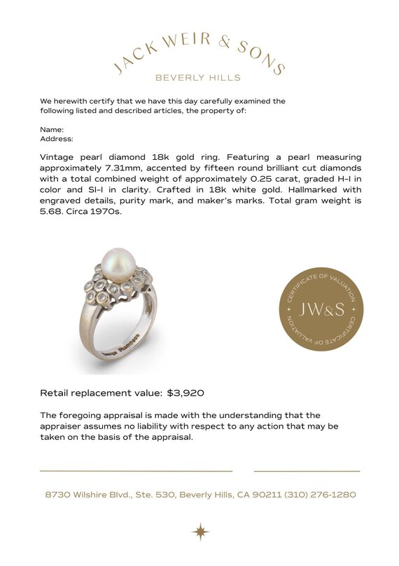 Vintage Pearl Diamond 18k Yellow Gold Ring - image 7