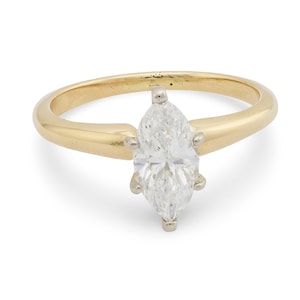 Vintage Gia .76 Carat Marquise Cut Diamond 14k Yellow Gold Engagement Ring