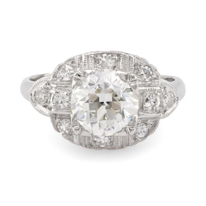Art Deco Gia 1.53 Carat Old European Cut Diamond Platinum Engagement Ring