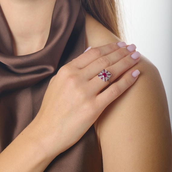 Art Deco Ruby Diamond Platinum Ring - image 6