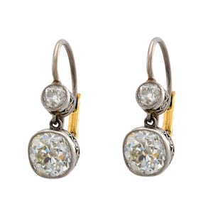 Edwardian Style 2.65 Carat Diamond 18k Gold and Platinum Drop Earrings