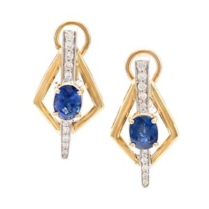 Vintage 3.20 Carat Total Weight Sapphire Diamond 14k Gold Earrings