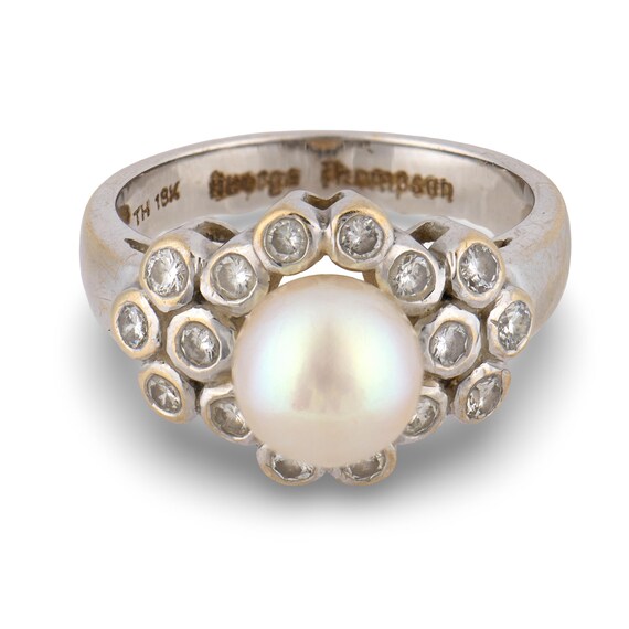 Vintage Pearl Diamond 18k Yellow Gold Ring - image 3