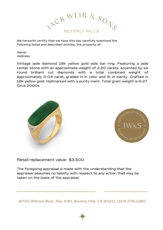 Vintage Jade Diamond 18k Yellow Gold Side Bar Ring - image 6