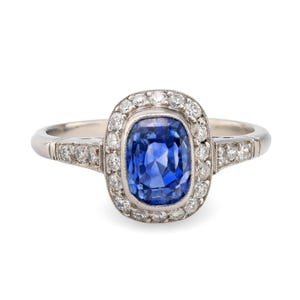 Art Deco Style 2.91 Carat Sapphire Diamond Platinum Halo Ring