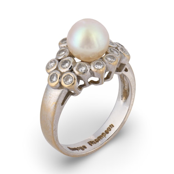 Vintage Pearl Diamond 18k Yellow Gold Ring - image 1