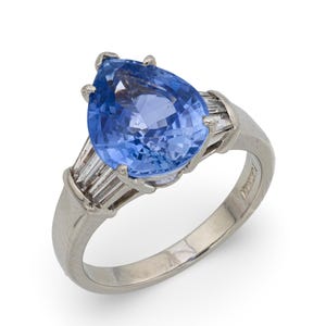 Anillo de platino con diamantes y zafiro de Ceilán de 6,16 quilates de Gia de mediados de siglo