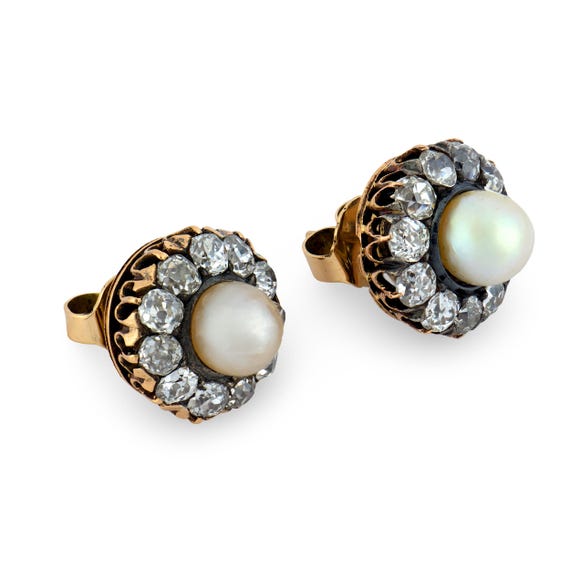 Victorian Pearl Diamond 18k Yellow Gold Cluster E… - image 4