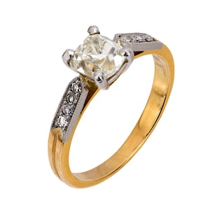 French Old Mine Diamond 18k Yellow Gold Engagement Ring