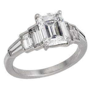 Art Deco Gia 2.01 Carat Emerald Cut Diamond Platinum Engagement Ring
