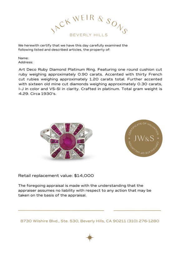 Art Deco Ruby Diamond Platinum Ring - image 8