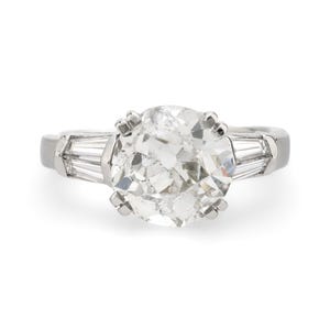Gia 3.61 Carat Old European Cut Diamond Platinum Engagement Ring